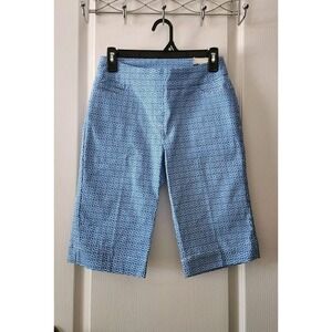 SLIMSATION Women's Golf Walking Shorts Blue White Print Slimming Pull-On Size 2‎